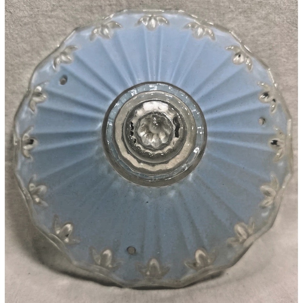 Vintage Art Deco Blue Glass Lamp Shade Heavy Scalloped Floral Embossed 10"